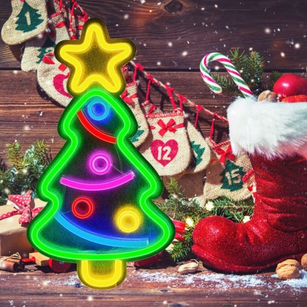 LED Neon Lys Juletre Form Lys Skilt USB Natt