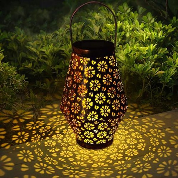 Solar Garden Lantern, Hangrui Outdoor Solar Light LED hulmetall utskåret solar lanterne hengende IP65 Vanntett Dekorativ for fest, hage, gangvei