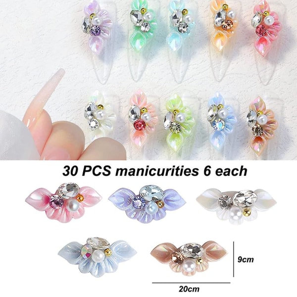 Nail Pendant, Resin Flower Nail Decorations, 30 Pieces, A Combination