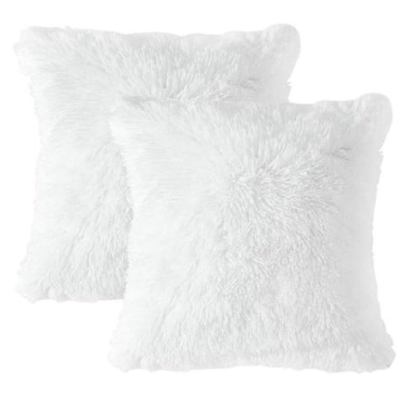 Pakke med 2 fluffy putetrekk, firkantede kunstpels puter, myke