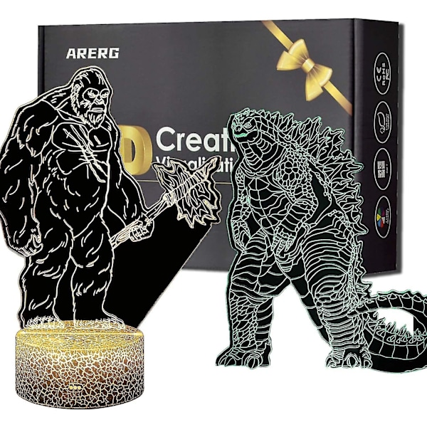 Shxx Monster Vs King Kong Yövalo Yöpöytä Kosketus Pöytälamppu Kaukosäätimellä, 2 Kuviopakettia 16 Väriä Vaihdettava Huone King Kong Koristevalaistus, Syntymäpäivä3