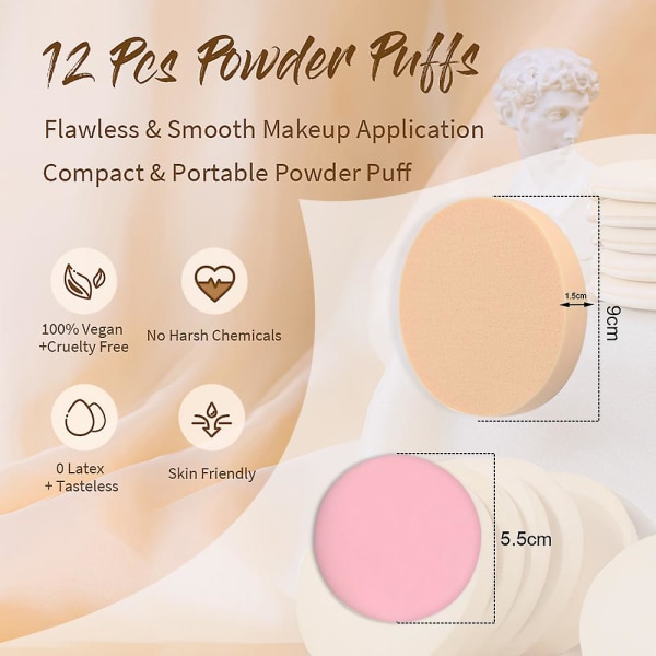 12 Pcs Round Makeup Sponges With Air Cushion Powder Puff, Makeup Puff For Foundation,concealer