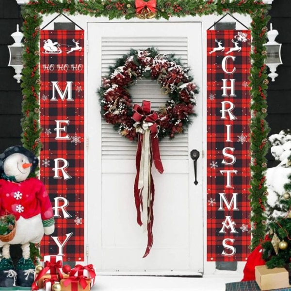Ønske God Jul Dekorasjoner Banner Jul Veranda Skilt Rød Rutete