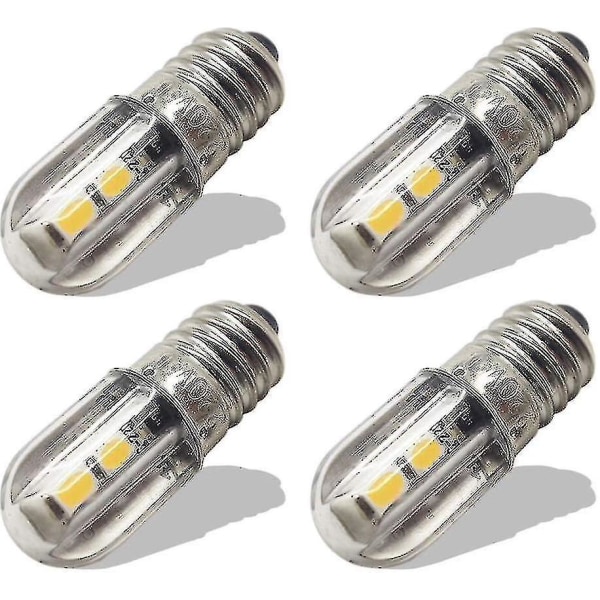 E10 LED-pære 220v 230v AC energibesparende LED-indikatorlys 8mm skruebase 3030 4smd LED-chipsets opgraderet pære, varm hvid (4 pakke) --(WR)