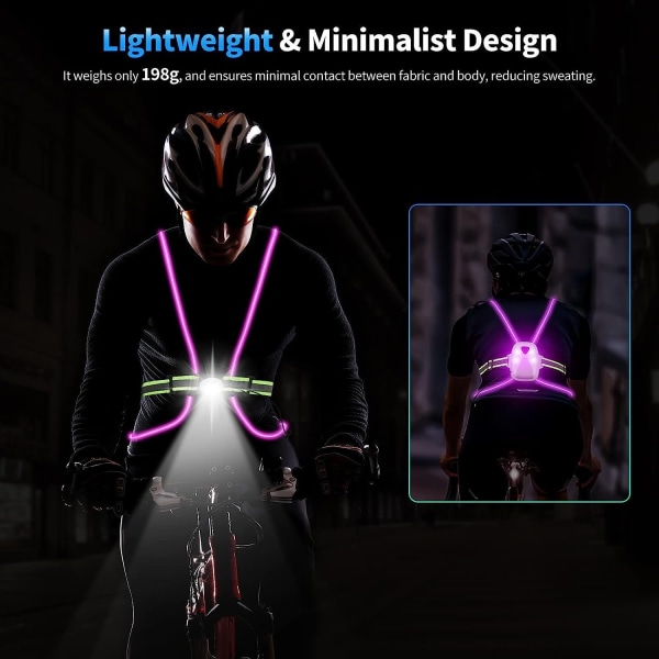 Løbelys, løberefleksvest med justerbare LED-lys, genopladelig
