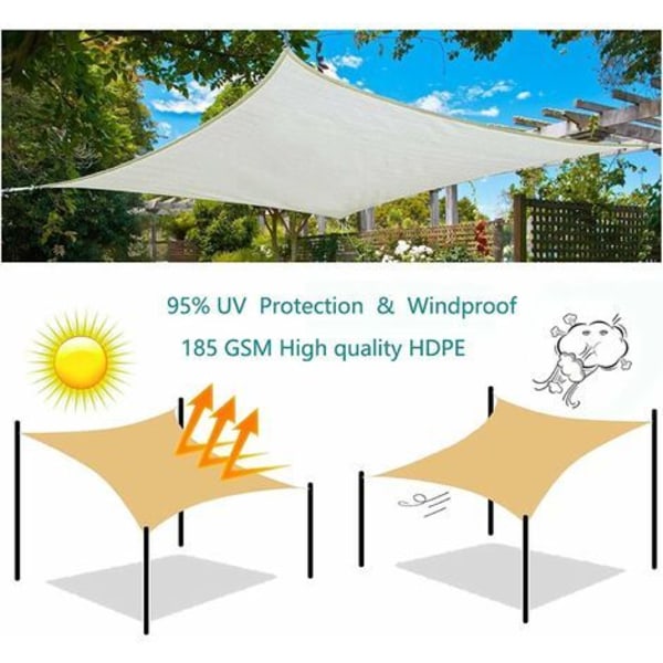 Rektangulært skyggeseil 2,5x2,5m fargegrafitt, HDPE 95 % UV-beskyttelse, for utendørs, hage, terrasse, svømmebasseng
