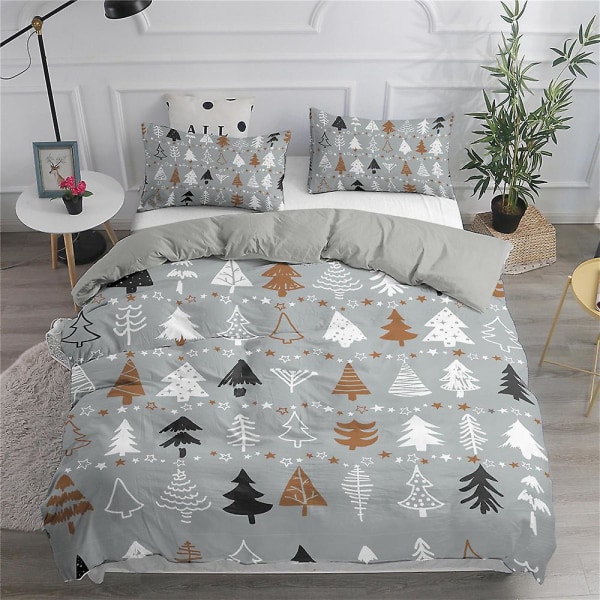 Simpelt juletræ, gråt # Digitaltryk Moderne Simpelt tegneserie juletrædynebetræk Tredelt sengetøjssæt