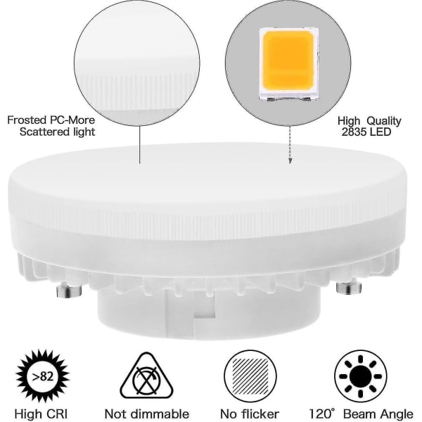 4 kpl Gx53 Led-lamppua 7w 3000k, lämmin valkoinen, ei himmennettävä, ei välkkymistä, korvaa 50w halogeeni Gx5.3 tai Cfl 9w 13w, 560lumens, 120