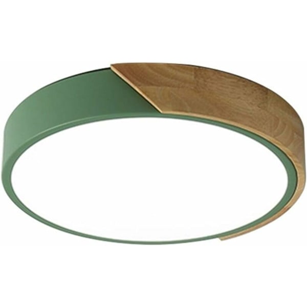 Moderne, dimbar, ultratynt, rund LED-innfelt taklampe med treramme og fjernkontroll