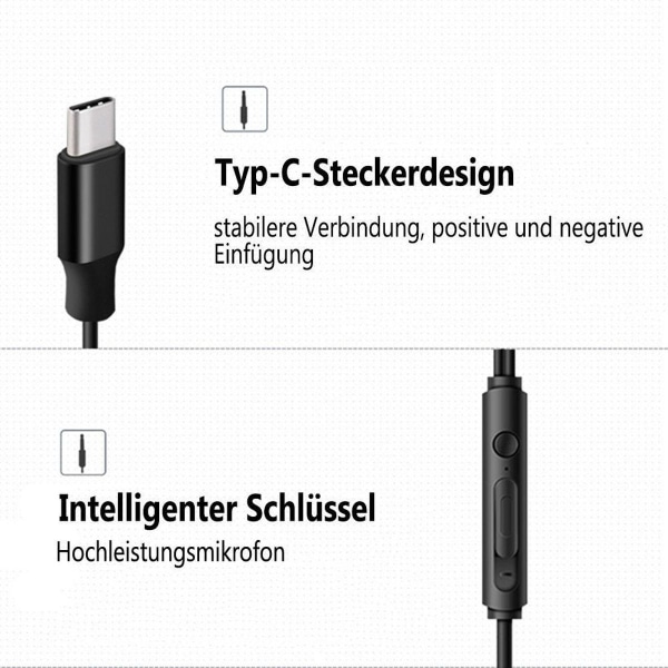 Typ-C-hörlurar, USB-hörlurar med HiFi-stereo och mikrofon
