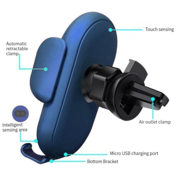 Smart biltelefonholder for trådløs lader Trådløs automatisk sensing Blå