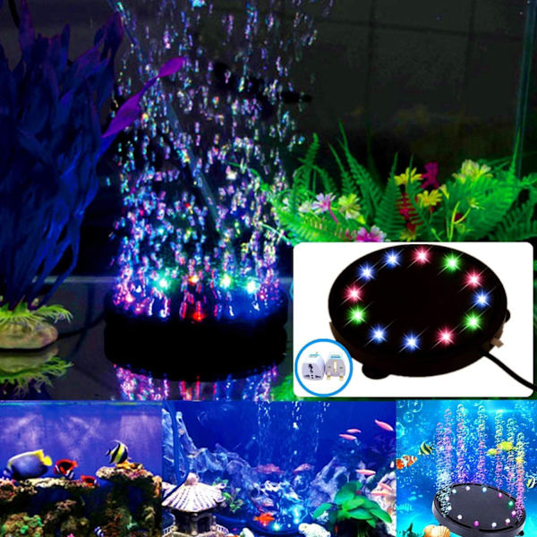 12LED Akvarium Boblelys, Farverig Akvarium Luftsten Lyspumpe