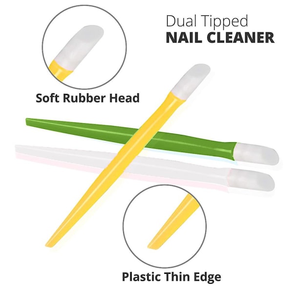 12 stk Gummi Cuticle Pusher Plasthåndtak Tipped Nail Art og renere verktøy