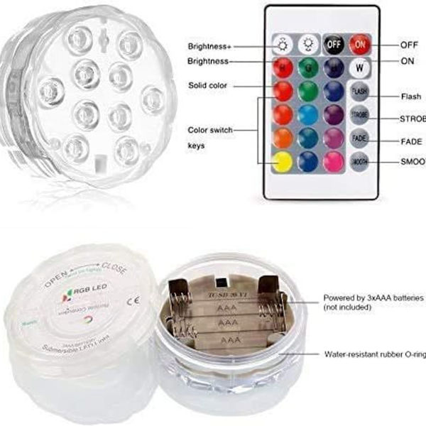 Pakke med 2 LED-undervandslys til akvarier, boblebade, damme, swimmingpools, baser osv.