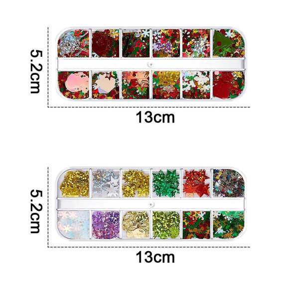 Fargede paljetter Nail Art, Glitter Tynne Paillette Flakes Stickers For Christmas Nail Decals