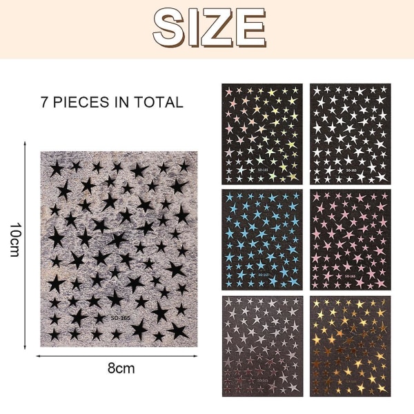Ark 3d Star Nail Art Stickers Dekaler Selvklebende negleklistremerke for kvinnelige jenter Multi Color 10,5*8cm