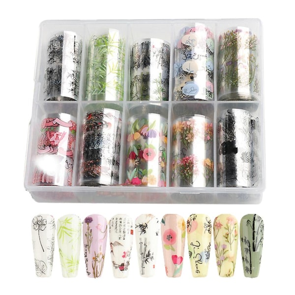 Set av falska naglar Nail Art, plast, med mönster, olika storlekar, multicolor