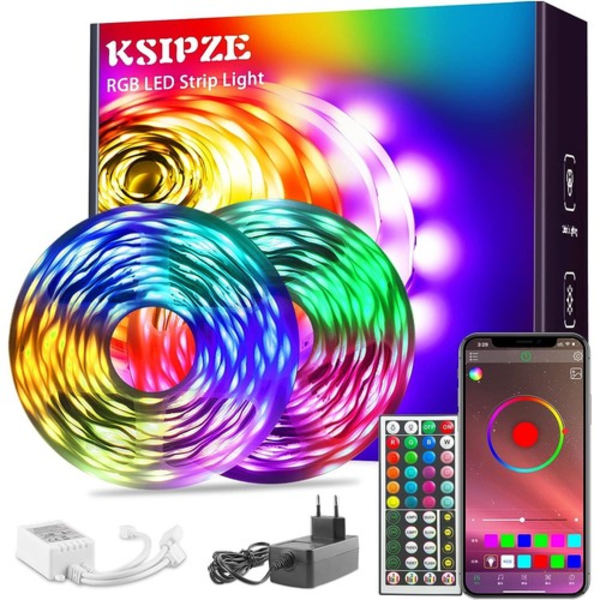 Led-rum Bluetooth 20M Led-remsa Flerfärgad Dekorativ Led-lampa, Led-remsa, Rgb Dimbar Ljusgirlang med Fjärrkontroll, Självhäftande Tejp