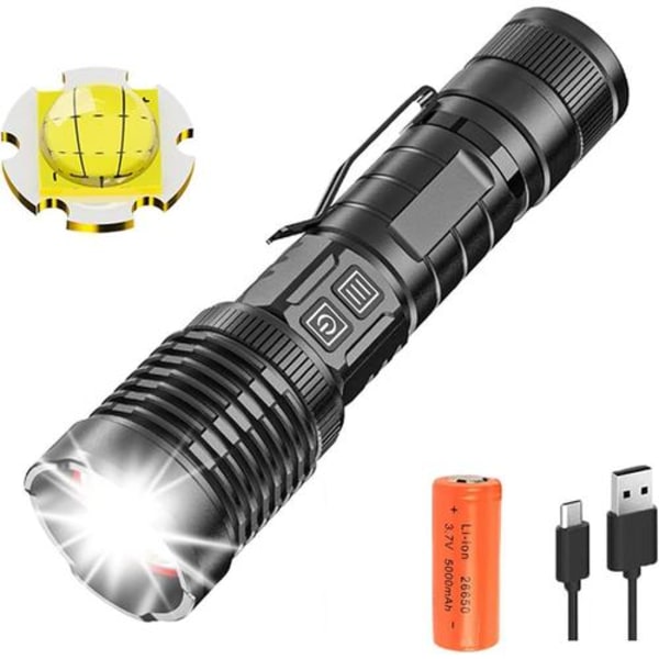 XHP99 LED Lommelygte 20000 Lumen Super Lys Stærk Taktisk 5 Tilstande Zoomable Vandtæt USB Genopladelig Lommelygte til Camping Vandring Udendørs Nødsituation
