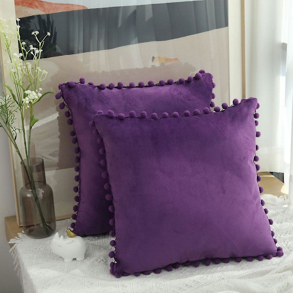 2 stk myke granulære fløyel ensfargede putetrekk egnet for sofa soverom bil, 18x18 \"