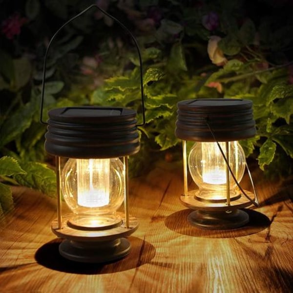 Pack Solar Hanging Lanterns - Vintage LED Solar Hanging Lights med handtag för bana, gård, uteplats, träd, strand, paviljong (varmt ljus)