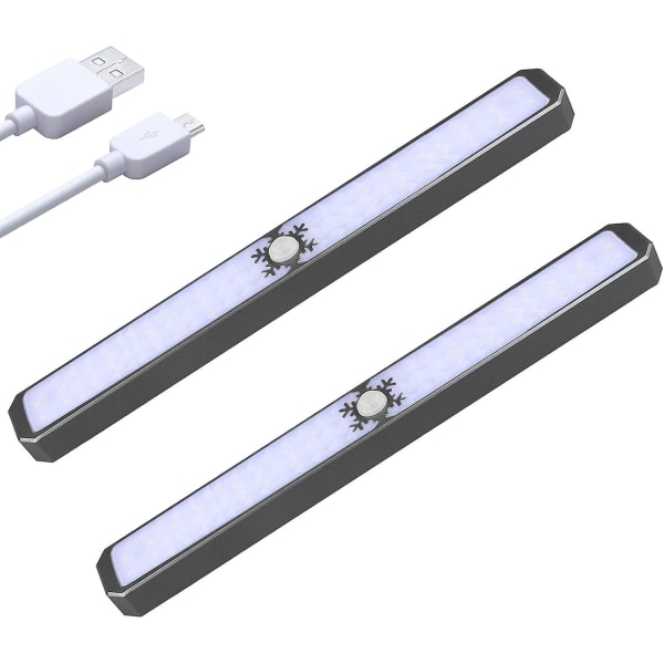 LED-lys under skap med bevegelsessensor, USB-oppladbar under skrivebordslys, korridor, 2-pakning, svart