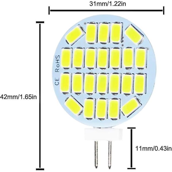 G4 LED-lampa 3w, Ac/dc 12v, 400 lumen, ej dimbar, sidopins-LED G4 24 Smd, motsvarande 30w halogenlampa, ultravit 6000k, 120 strålvinkel