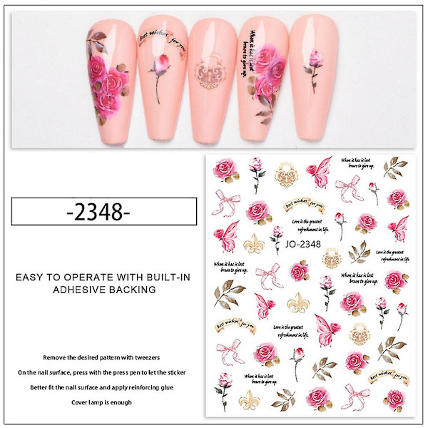 Blomster Nail Art Klistremerker Klistremerker 12 Ark Selvklistrende Negleklistremerker for Kvinner Jenter Negldekorasjoner, 10 * 7,5 cm
