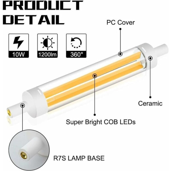R7S 15W 118mm COB LED-glödlampa 360 graders linjär glödtråd J118 Spotlight-lampa 1200