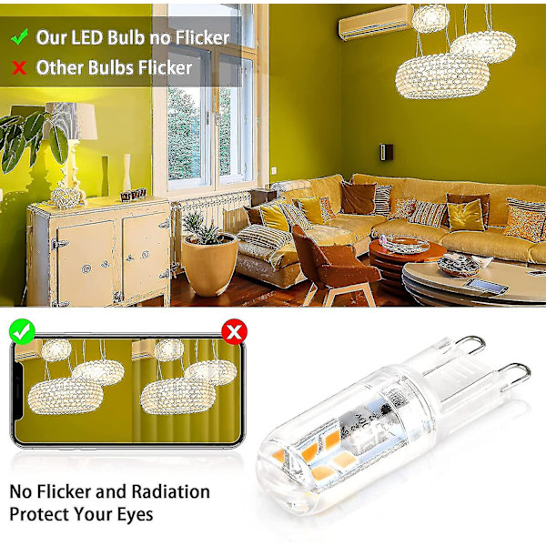 G9 LED-lampor, 2W 180lm, motsvarande 20W halogen, varmvit 2900k, G9-sockel LED-lampa, energibesparande LED-lampor, AC 220-240V, icke-dimbar (pack