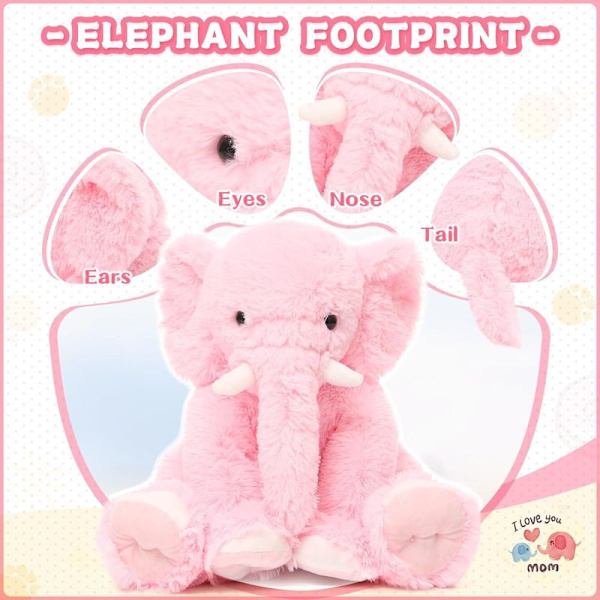 Elefant bamse, 50cm stor elefant plyslegetøj, pink