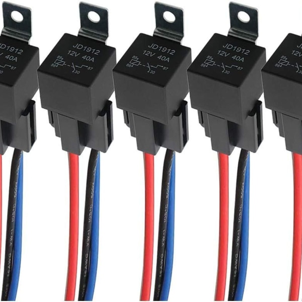 Ammattimainen 4-napainen auton rele 12V 40A SPST auton rele värikkäällä kaapelilla