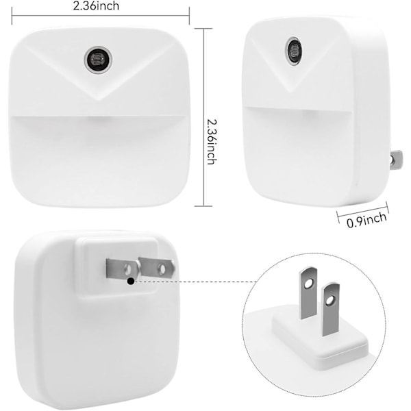 Smart Ljus Plug-in Nattljus 4-pack Automatisk På & Av Vägglampor för Hallar, Sovrum, Badrum, Kök, Trappor (Varm Ljus)