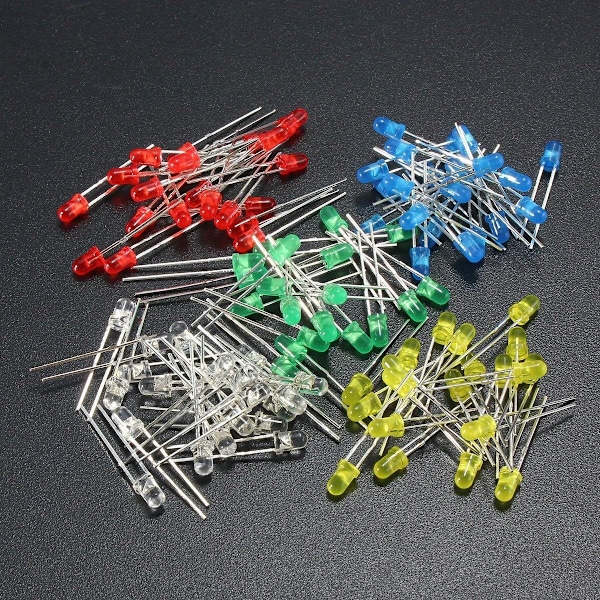 500 stk. 3mm LED-lys Hvid Gul Rød Blå Grøn DIY Diode Assorteret
