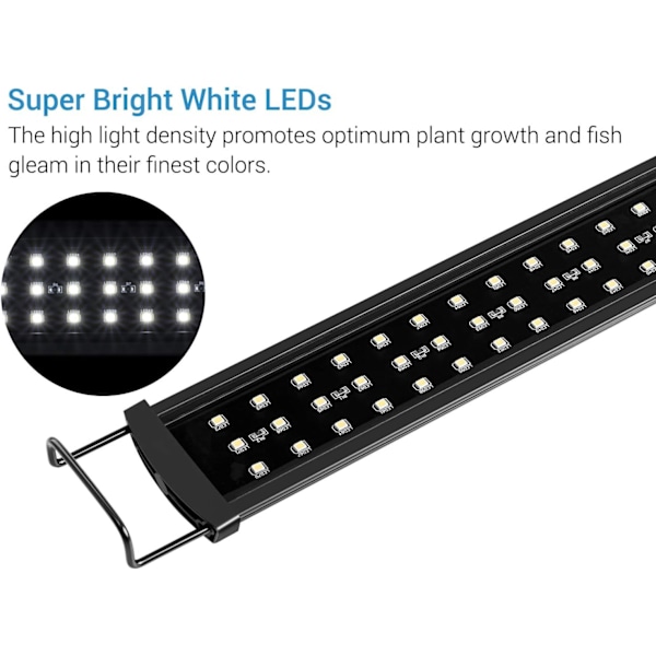 Slimled Akvarium LED-lys, Ferskvandsakvariumsbelysning, Hvide Akvariumslys med Enkeltkanalscontroller-43-60cm, 26w