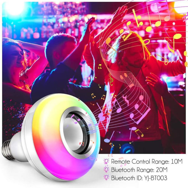 Musikk LED lyspære, E27 Bluetooth høyttaler RGB fargeskiftende lyspære med