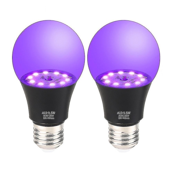 Ledblack UV-pære A19 9,5w sort pæreudskiftning Gundam 100w sort lys Uvaniveau 385-40--2pak