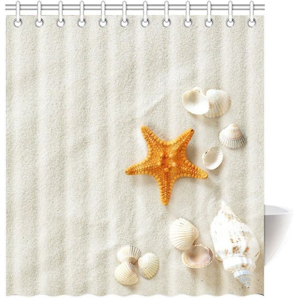 Shower curtain orange starfish beige beach bathroom quality 120 x 180 cm