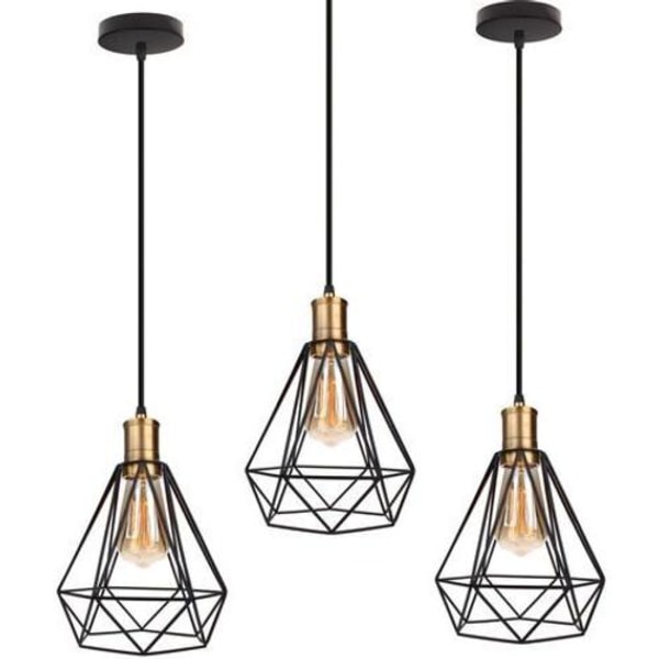 Industriel Diamant Pendellampe 20cm Sort 3stk Loftslampe Pendellampe Hængende Lampe Armatur til Gang Soveværelse Trappe