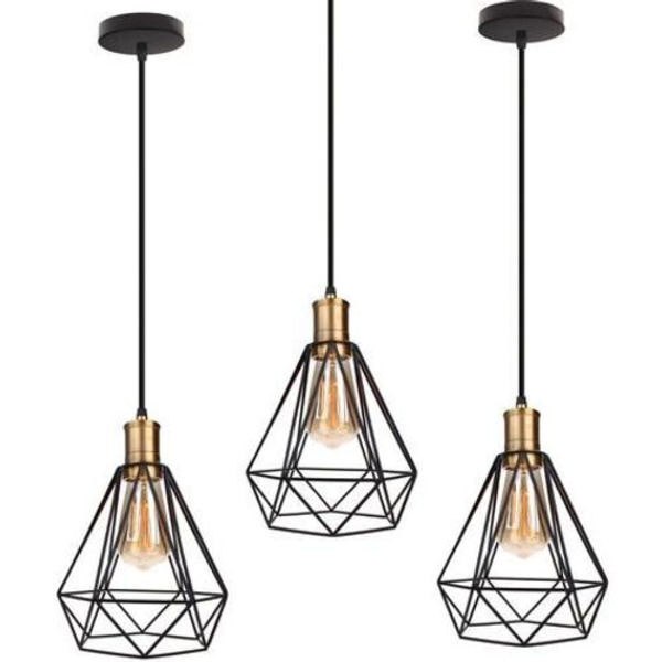 Industriell diamantpendellampa 20 cm svart 3 st taklampa kronljuspendellampa för hall sovrum trappa