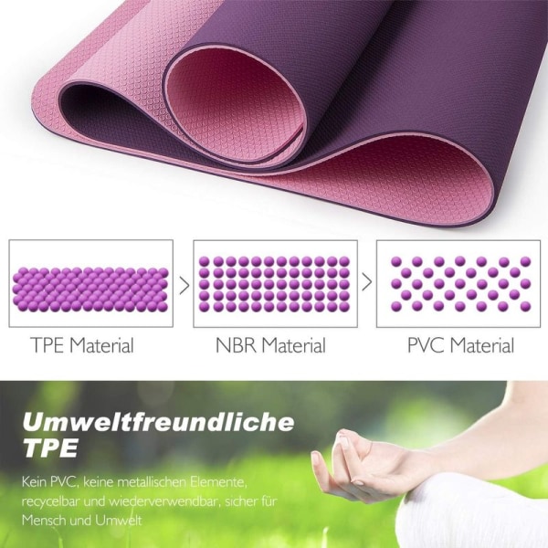 TOPLUS gymnastikkmatte, yogamatte, yogamatte, polstret og sklisikker for trening