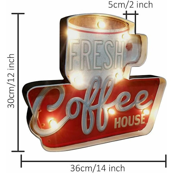 Lysskilt Cafe Veggdekorasjoner, Metall Vintage Håndlaget Preget Tinninnredning, Industriell Stil Vegg Hengende Skilt, for Hjem, Bar?Kjøkken (Frisk)