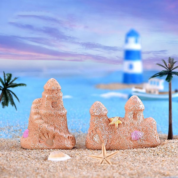 Modell av sandslott i harts, miniatyr, strandlandskap, trädgårdsdekoration