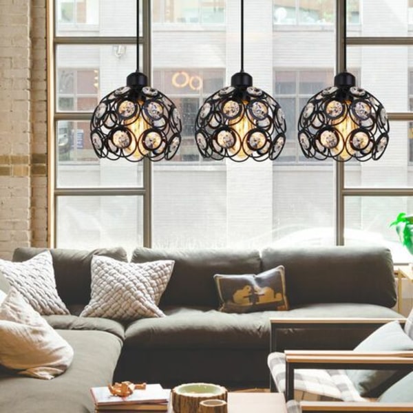 Vedhængslampe Moderne Krystal Lysekrone Metal Loftlampe 3 Lampe til Soveværelse Stue Restaurant Sort