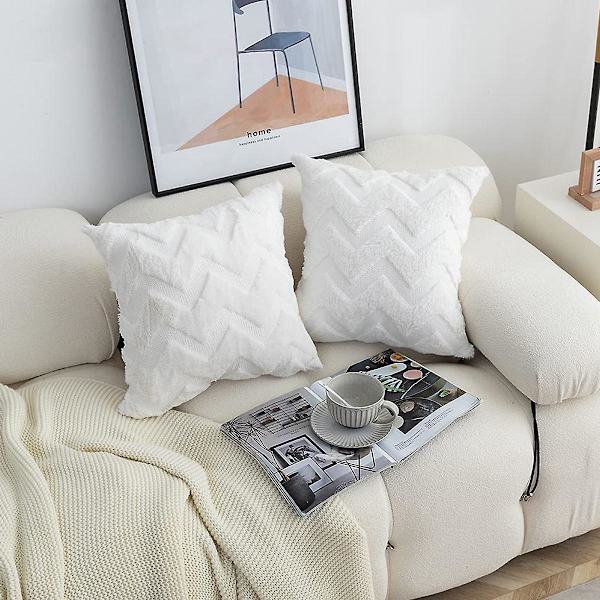 Pakke med 2 myke plysj korte fleece fløyel dekorative omfavnende putetrekk plysj stil putetrekk sofa, 18x18 tommer