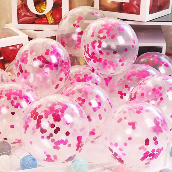 Klar Sequin Ballong Party Scen Dekoration 100st/pack (Rose Röd)