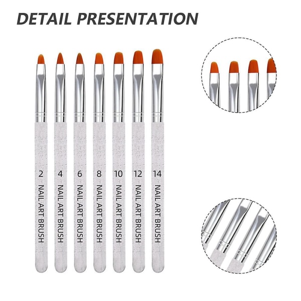 Sett med 7 neglekunstbørster, tre, 13,4 cm, beige
