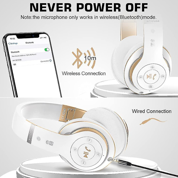 Bluetooth-hovedtelefoner over ear, [op til 52 timer] Trådløse hovedtelefoner med 3 Eq-tilstande, Hi-fi Stereo Foldable Headset med mikrofon, bløde ørepuder til