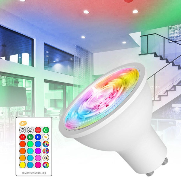 GU10 RGB LED-lampa 8W IR-fjärrkontroll AC 85-265V, stämningsnattlampa, 16 färgförändringar,