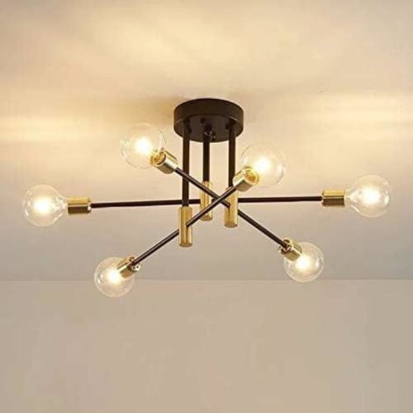 Industriell taklampe, taklampe, E27 industriell lysekrone, 6-pendel lysarmatur for soverom stue (pære ikke inkludert)